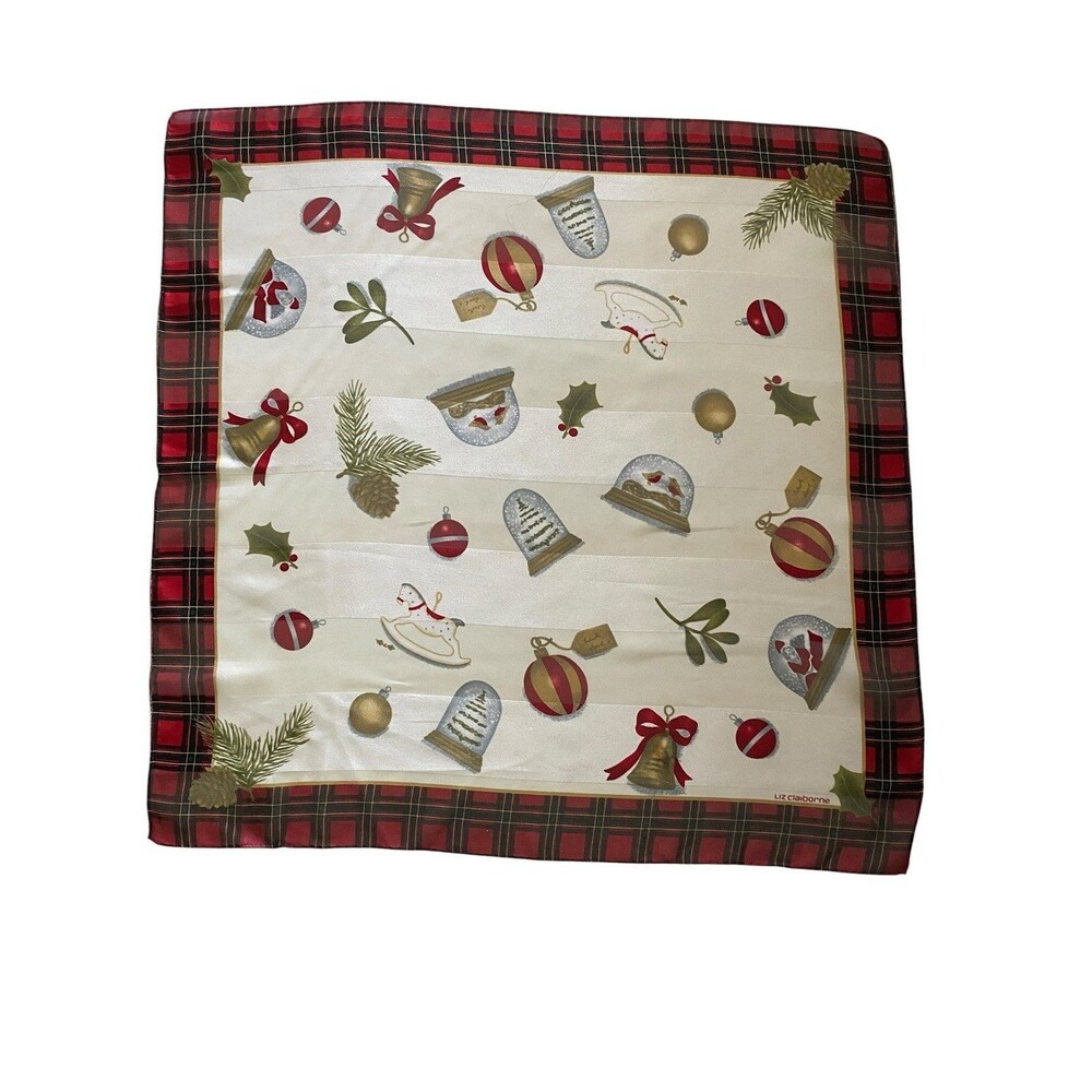 Vintage  Liz Claiborne Scarf Christmas Holiday Snow Globe Rocking Horse Square